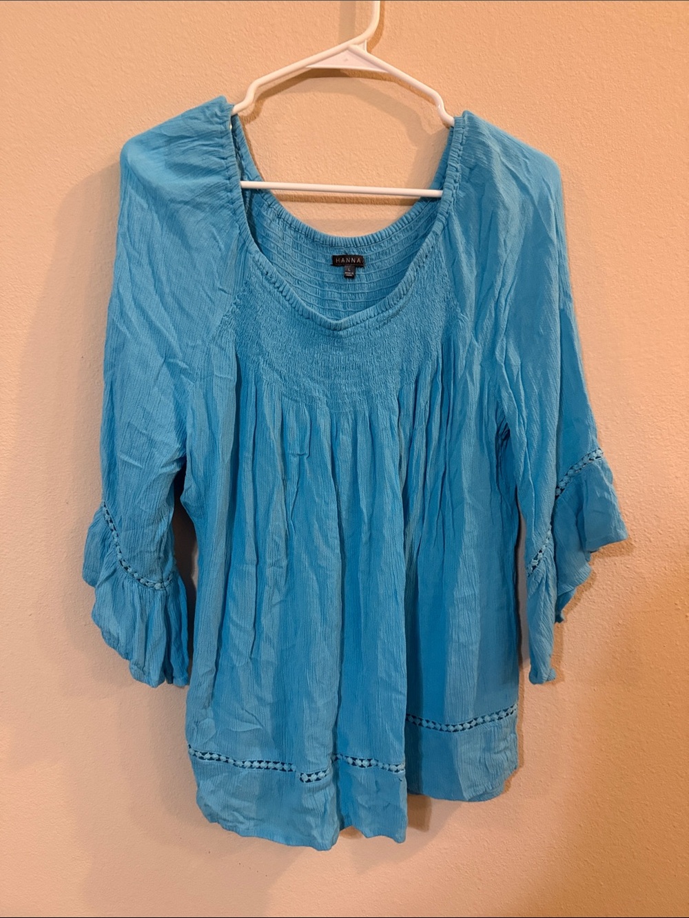 Hannah Turquoise Blue Smocked Boho Tunic